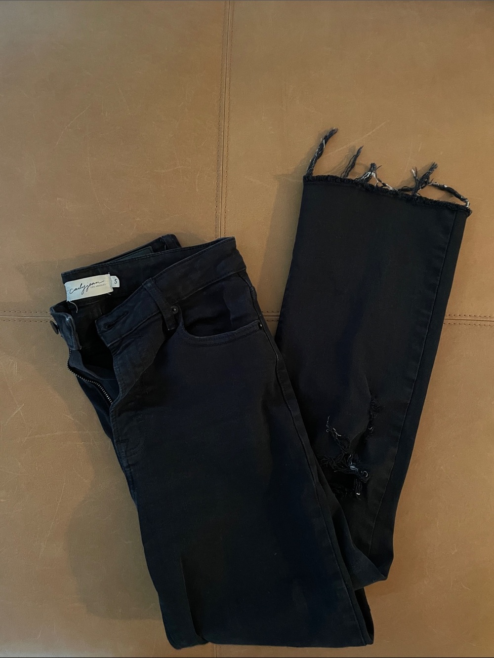 Carly Jean Los Angeles Black Frayed Wide-Leg Jeans